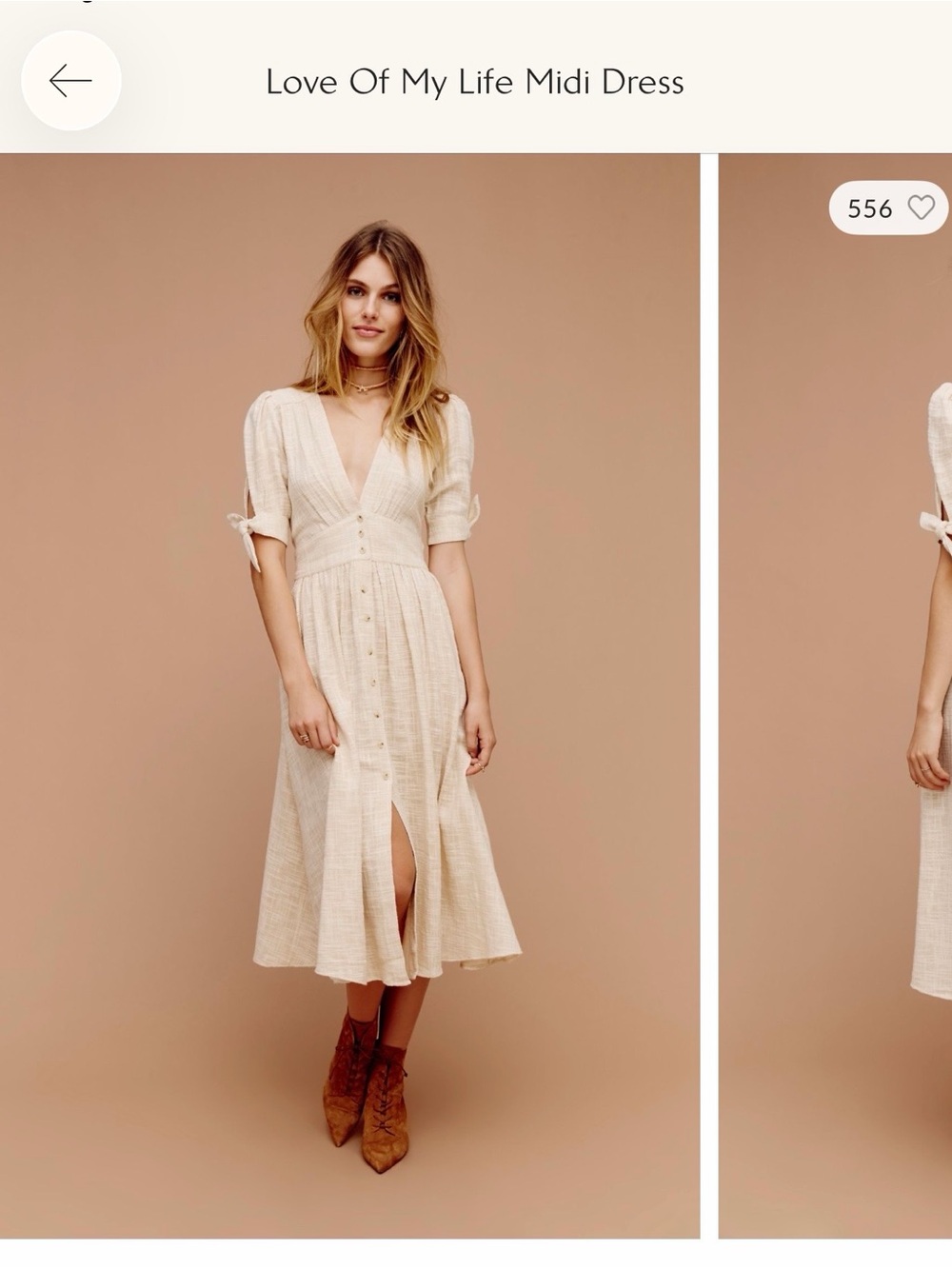 Free People dusty pink Midi Dress with Button Front